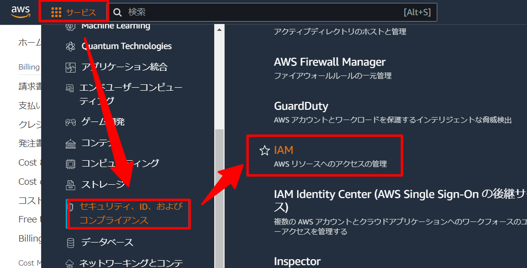 IAMダッシュボードへのアクセス