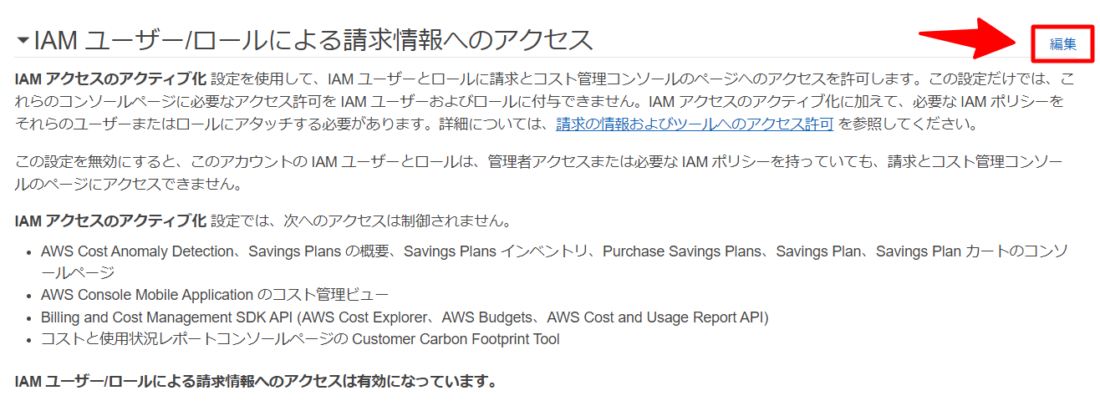 IAM アクセスのアクティブ化
