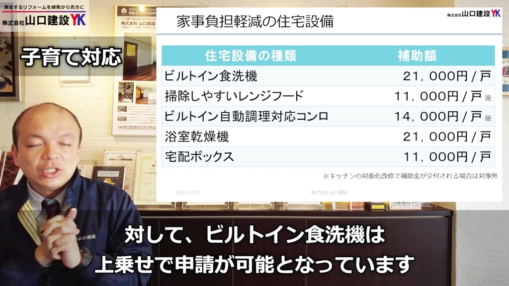 【子育て対応改修】家事負担軽減の住宅設備に関して