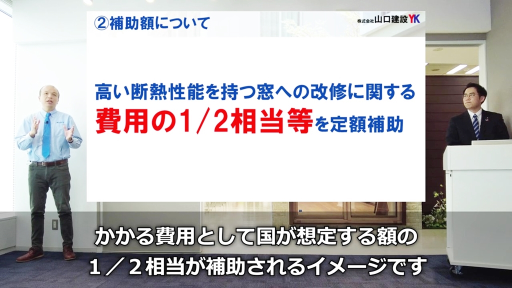 高い断熱性能を持つ窓への改修に対して、1/2相当を定額補助