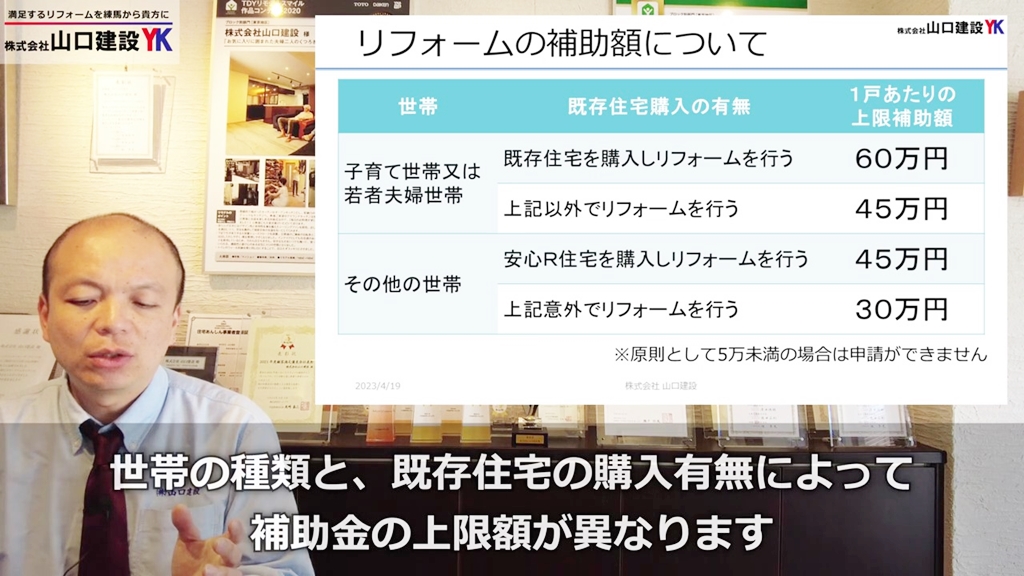 リフォームの補助額について