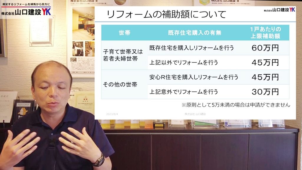 リフォームの補助額について